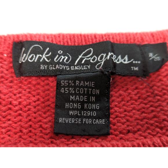 VTG Work In Progress Hong Kong Red Sweater Beaded Leather Heart 80s M - Picture 2 of 13